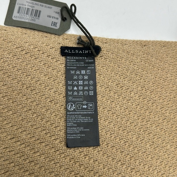 NWT AllSaints Traveling Rib Pattern Scarf in Cortina Beige - Picture 7 of 7